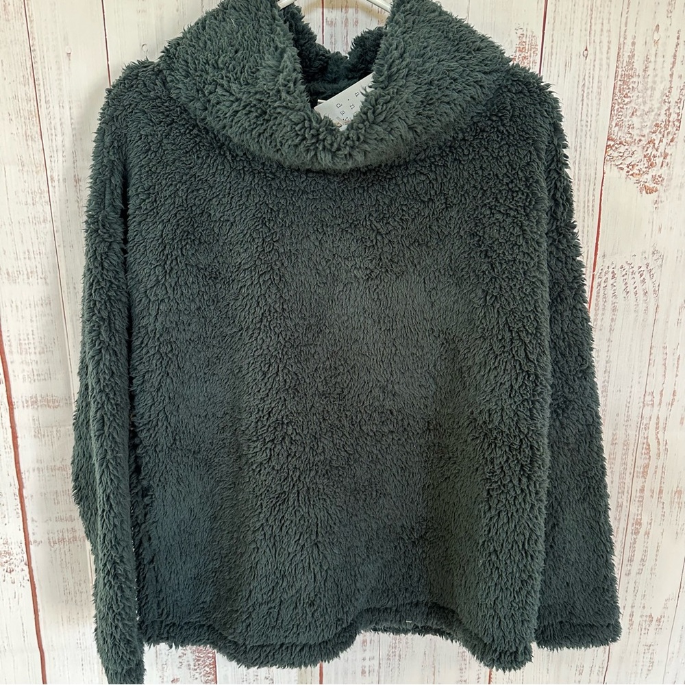 A new day SUPER SOFT Cowl Neck Sherpa pullover  Sweater, dark forest Green